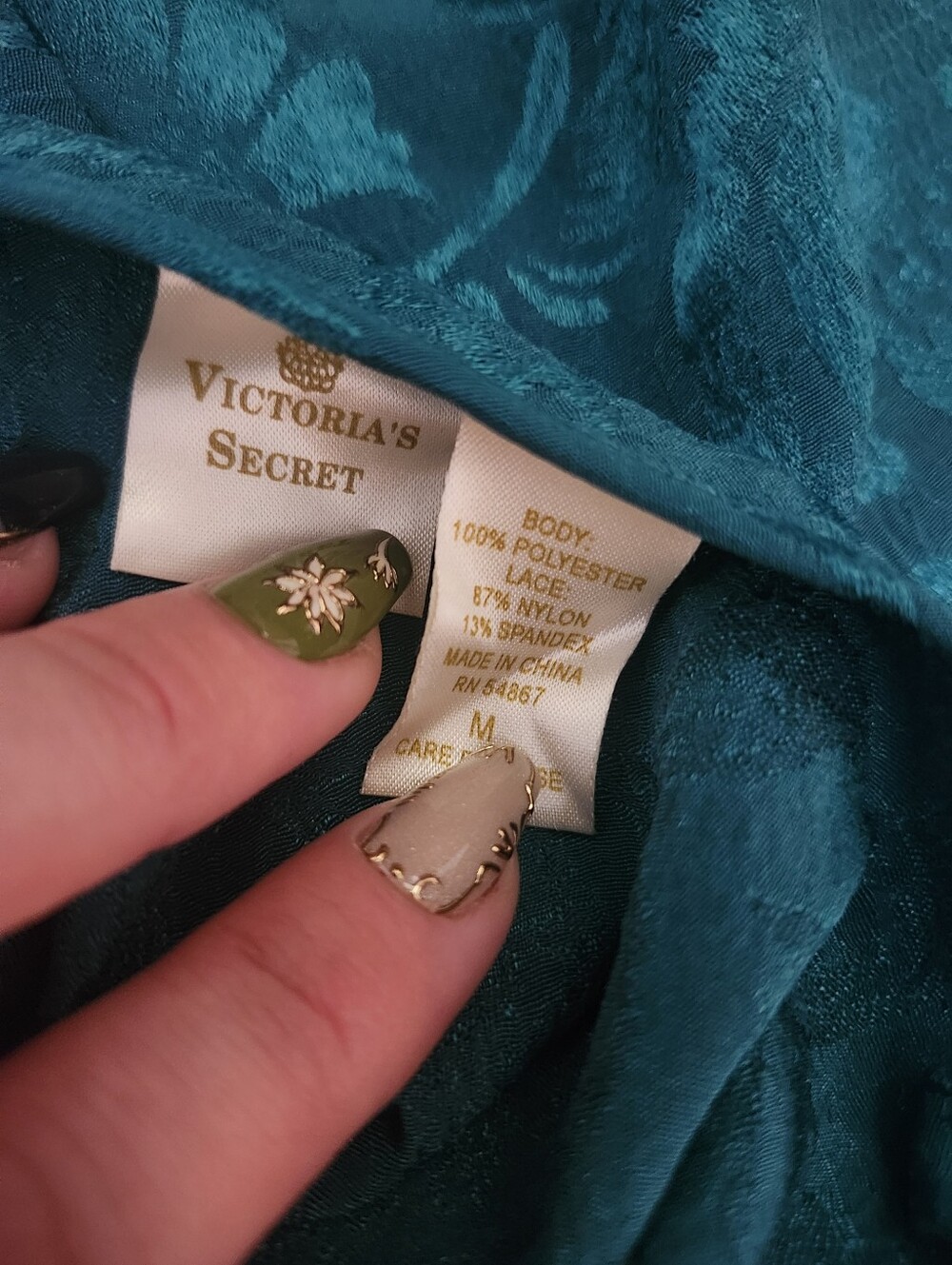 Victoria's Secret Teal Satin Lace-Trim Slip Dress - Picture 4 of 4